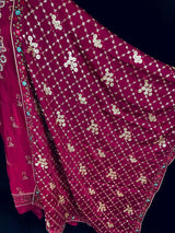 Burgundy readymade salwar kameez for women — pure chinon silk kameez, pant bottom, georgette dupatta — Kaash Collection