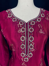 Burgundy readymade salwar kameez for women — pure chinon silk kameez, pant bottom, georgette dupatta — Kaash Collection