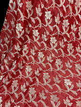 Burnt Red Banarasi saree in pure khaddi georgette tissue with muted gold zari jaal weaving — Kaash Collection