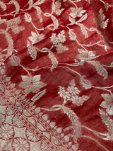Burnt Red Color Pure Khaddi Georgette Tissue Banarasi Silk Saree with Floral Jaal | SILK MARK CERTIFIED Saree - Kaash
