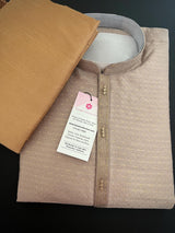 Camel (Chiku) men's kurta pajama in soft silk with weave with zari work — Kaash Collection