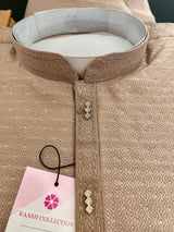 Camel Color Men Kurta Pajama with Weave and Zari Work | Mens Ethnic Wear | Sherwani Style Kurta for Wedding - Kaash