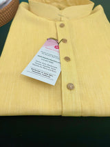 Canary Yellow men's kurta pajama in pure linen cotton with premium linen cotton with fancy buttons — Kaash Collection