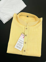 Canary Yellow Color Premium Pure Linen Cotton Kurta Pajama Set for Men | Cotton Men Kurtas | Pastel Yellow Color Kurta | Kurta for Haldi - Kaash