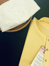 Canary Yellow Color Premium Pure Linen Cotton Kurta Pajama Set for Men | Cotton Men Kurtas | Pastel Yellow Color Kurta | Kurta for Haldi - Kaash