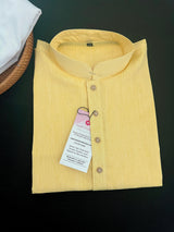 Canary Yellow Color Premium Pure Linen Cotton Kurta Pajama Set for Men | Cotton Men Kurtas | Pastel Yellow Color Kurta | Kurta for Haldi - Kaash
