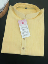 Canary Yellow Color Premium Pure Linen Cotton Kurta Pajama Set for Men | Cotton Men Kurtas | Pastel Yellow Color Kurta | Kurta for Haldi - Kaash