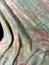 Pastel Soft Aqua with Multi-Color pure khaddi georgette banarasi silk saree with muted gold zari with multi-color weave — Kaash Collection
