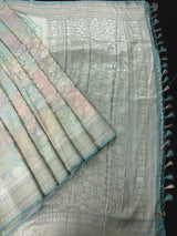 Pastel Soft Aqua with Multi-Color pure khaddi georgette banarasi silk saree with muted gold zari with multi-color weave — Kaash Collection