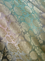 Pastel Soft Aqua with Multi-Color pure khaddi georgette banarasi silk saree with muted gold zari with multi-color weave — Kaash Collection