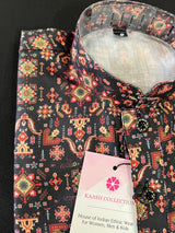 Charcoal Black Digital Printed Kurta Color Premium Soft Silk Kurta Pajama Set - Kaash