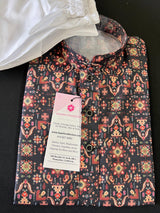 Charcoal Black Digital Printed Kurta Color Premium Soft Silk Kurta Pajama Set | Boys Kurta Pajama Sets | Infant Kurta Pajama Set - Kaash