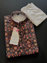 Charcoal Black Digital Printed Kurta Color Premium Soft Silk Kurta Pajama Set | Boys Kurta Pajama Sets | Infant Kurta Pajama Set - Kaash