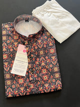 Charcoal Black Digital Printed Kurta Color Premium Soft Silk Kurta Pajama Set | Boys Kurta Pajama Sets | Infant Kurta Pajama Set - Kaash