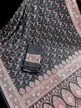 Charcoal Grey Banarasi Mashru saree in banarasi semi pure mashru silk with copper zari with banarasi gold border — Kaash Collection