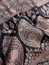 Charcoal Grey Banarasi Mashru saree in banarasi semi pure mashru silk with copper zari with banarasi gold border — Kaash Collection