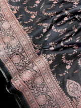 Charcoal Grey Banarasi Mashru saree in banarasi semi pure mashru silk with copper zari with banarasi gold border — Kaash Collection