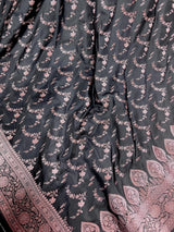 Charcoal Grey Banarasi Mashru saree in banarasi semi pure mashru silk with copper zari with banarasi gold border — Kaash Collection