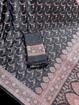 Charocal Grey Color Soft Mashru Silk handloom Saree with Copper Zari Weave with Banarasi Border and Pallu - Banarasi Mashru Silk Saree - Kaash