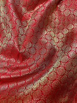 Chili Red Pure Kanjivaram Silk Saree with Gold Zari | Peacock and Elephant Motifs Heirloom Kanchipuram Silk Saree | SILK MARK CERTIFIED - Kaash