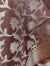 Chocolate Brown Banarasi Floral dupatta in banarasi silk (non-pure) with floral jaal with muted gold zari — Kaash Collection