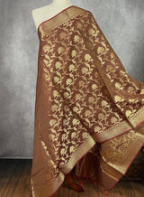Chocolate Brown Banarasi Floral dupatta in banarasi silk (non-pure) with floral jaal with muted gold zari — Kaash Collection