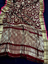 Chocolate Linen Jamdani saree in linen jamdani with floral zari jaal on linen jamdani — Kaash Collection