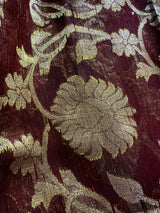 Chocolate Color Linen Jamdani Handloom Saree with Floral Jaal | Linen Saree | Jamdani | Handloom Sarees | Gift for Her - Kaash