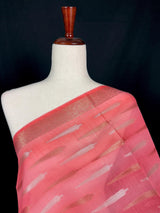Coral Peach Color Benarasi Handwoven Cotton Silk Dupatta with Zari Weaving in Sliver and Copper | Dupatta | Stole - Kaash