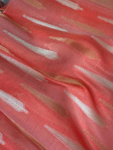 Coral Peach Color Benarasi Handwoven Cotton Silk Dupatta with Zari Weaving in Sliver and Copper | Dupatta | Stole - Kaash