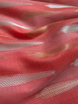 Coral Peach Color Benarasi Handwoven Cotton Silk Dupatta with Zari Weaving in Sliver and Copper | Dupatta | Stole - Kaash