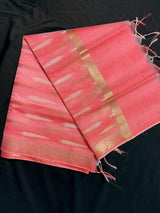 Coral Peach Color Benarasi Handwoven Cotton Silk Dupatta with Zari Weaving in Sliver and Copper | Dupatta | Stole - Kaash