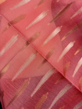 Coral Peach Color Benarasi Handwoven Cotton Silk Dupatta with Zari Weaving in Sliver and Copper | Dupatta | Stole - Kaash