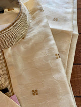 Cream (Size 38) men's kurta pajama in soft silk with self-design with embroidery on neckline — Kaash Collection