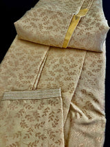 Cream Gold (Size 38) men's kurta pajama in jacquard silk with floral jaal in gold zari — Kaash Collection