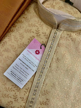 Cream Gold (Size 38) men's kurta pajama in jacquard silk with floral jaal in gold zari — Kaash Collection