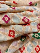 Cream Gold with Wine pure khaddi georgette banarasi silk saree with meenakari floral weave — Kaash Collection