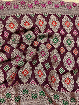 Cream Gold with Wine pure khaddi georgette banarasi silk saree with meenakari floral weave — Kaash Collection