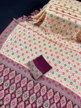 Cream Gold Pure Khaddi Georgette Banarasi Silk Saree | Floral Meenakari Sarees | Banarasi Handwoven Pure Saree | SILK MARK CERTIFIED - Kaash