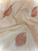 Silk Mark Certified Cream with Maroon Border saree in pure katan silk with maroon border with gold zari — Kaash Collection