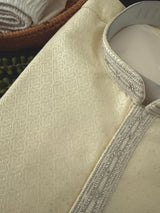 Cream Silk Kurta with Zari Embroidery | Men's Wedding Festive Wear - Kaash