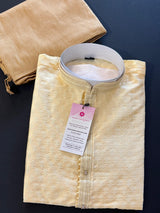 Creamy Beige Color Raw Silk Kurta Pajama for Men | Self Design Embroidery Buttis | Cream Mens Kurta | Beige Color Kurta | Kurta Store in USA - Kaash