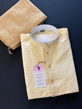 Creamy Beige Color Raw Silk Kurta Pajama for Men | Self Design Embroidery Buttis | Cream Mens Kurta | Beige Color Kurta | Kurta Store in USA - Kaash