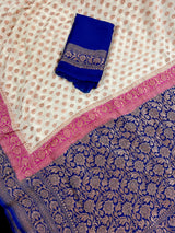 Creamy Beige Pure Khaddi Georgette Silk Saree with Copper Zari | Floral Saree | SILK MARK CERTIFIED - Kaash