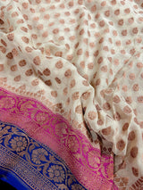 Creamy Beige Pure Khaddi Georgette Silk Saree with Copper Zari | Floral Saree | SILK MARK CERTIFIED - Kaash