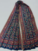 Dark Blue pure pashmina Kashmiri shawl with kani weave, floral motifs — Kaash Collection