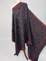 Dark Blue pure pashmina Kashmiri shawl with kani weave, floral motifs — Kaash Collection