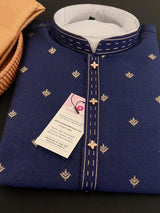 Dark Blue Men Kurta Pajama | Self Design embroidery Style with Zari Weave buttis | Men Ethnic Wear | Kurta Pajama in Blue Color For Men - Kaash