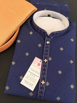 Dark Blue men's kurta pajama in soft silk (non-pure) with small zari butti weaving with self-design — Kaash Collection