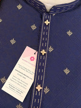 Dark Blue men's kurta pajama in soft silk (non-pure) with small zari butti weaving with self-design — Kaash Collection